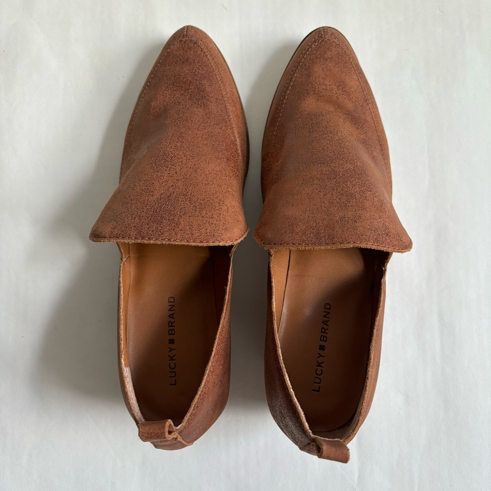 Lucky Brand Mahzan Loafer Slip On Leather Booties Toffee Color Brown Size 9 - Picture 16 of 17